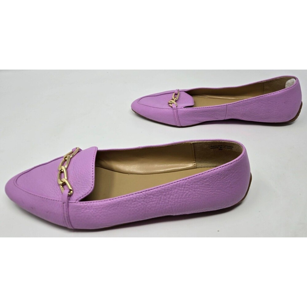 Talbots Lilac Purple Leather Loafers Gold Chain Flats Women's Size 8M Preppy - Picture 5 of 10